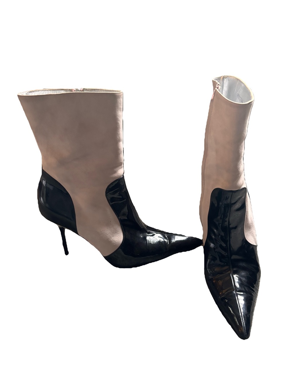 Dolce & Gabbana Black Patent and Cream Suede Boots - Sz 39 - Luxury Footwear